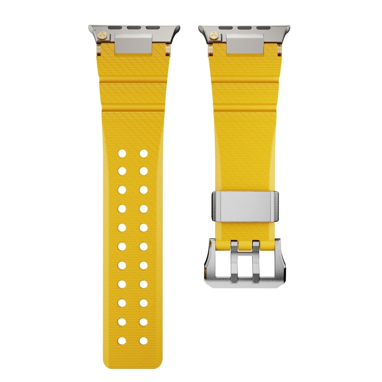 For Apple Watch 46mm / 49mm / 45mm / 44mm Cool Dual-Row Holes Silicone Watch Band(Yellow Silver) - Watch Bands by PMC TechLife | Online Shopping South Africa | PMC TechLife | Buy Now Pay Later Mobicred