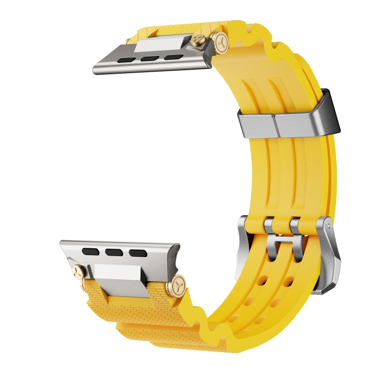 For Apple Watch 42mm / 41mm / 40mm / 38mm Cool Dual-Row Holes Silicone Watch Band(Yellow Silver) - Watch Bands by PMC TechLife | Online Shopping South Africa | PMC TechLife | Buy Now Pay Later Mobicred
