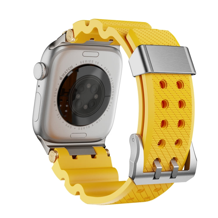 For Apple Watch 42mm / 41mm / 40mm / 38mm Cool Dual-Row Holes Silicone Watch Band(Yellow Silver) - Watch Bands by PMC TechLife | Online Shopping South Africa | PMC TechLife | Buy Now Pay Later Mobicred