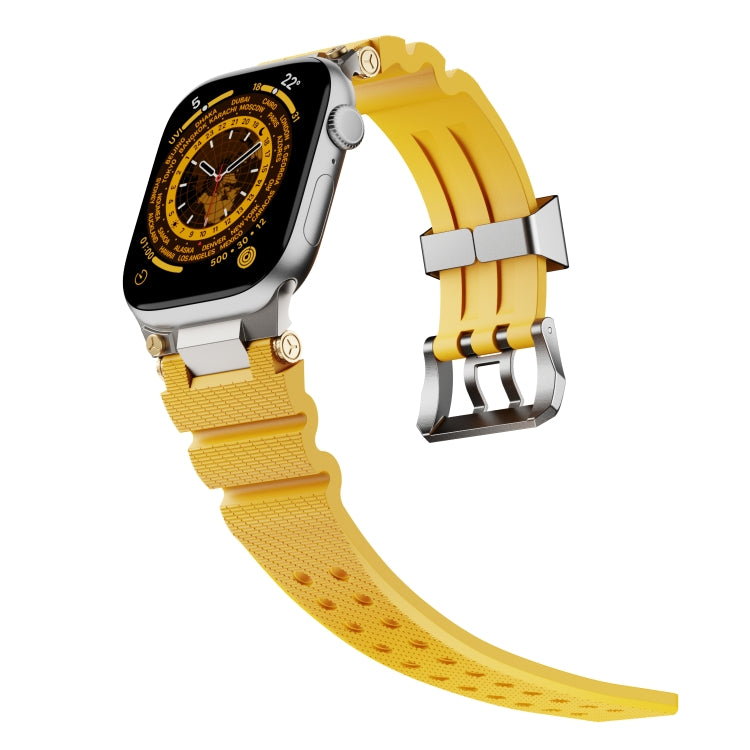 For Apple Watch 42mm / 41mm / 40mm / 38mm Cool Dual-Row Holes Silicone Watch Band(Yellow Silver) - Watch Bands by PMC TechLife | Online Shopping South Africa | PMC TechLife | Buy Now Pay Later Mobicred