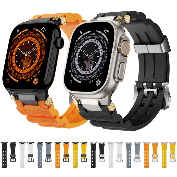 For Apple Watch 46mm / 49mm / 45mm / 44mm Cool Dual-Row Holes Silicone Watch Band(Yellow Silver) - Watch Bands by PMC TechLife | Online Shopping South Africa | PMC TechLife | Buy Now Pay Later Mobicred