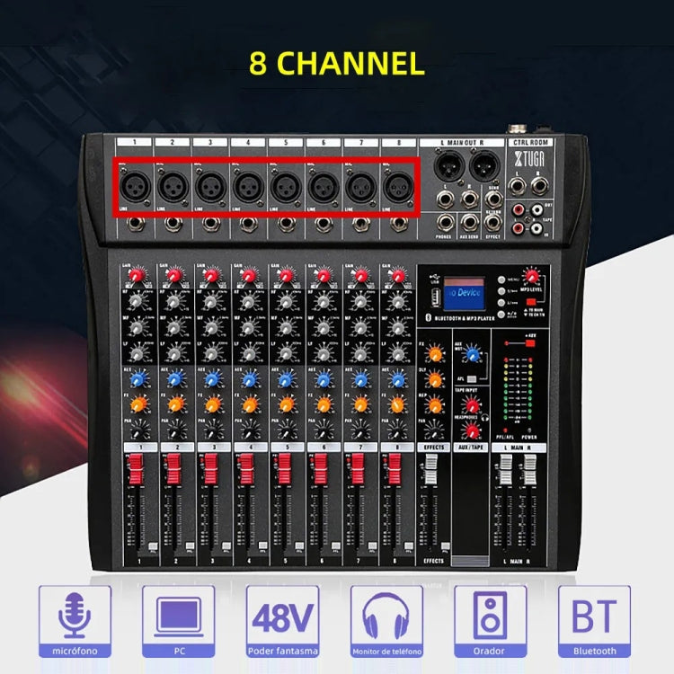 XTUGA CT80X 8-Channels Audio Mixer DJ Mixing Console with 48V Power Supply(US Plug) - Live Sound Effects Processors by XTUGA | Online Shopping South Africa | PMC TechLife | Buy Now Pay Later Mobicred