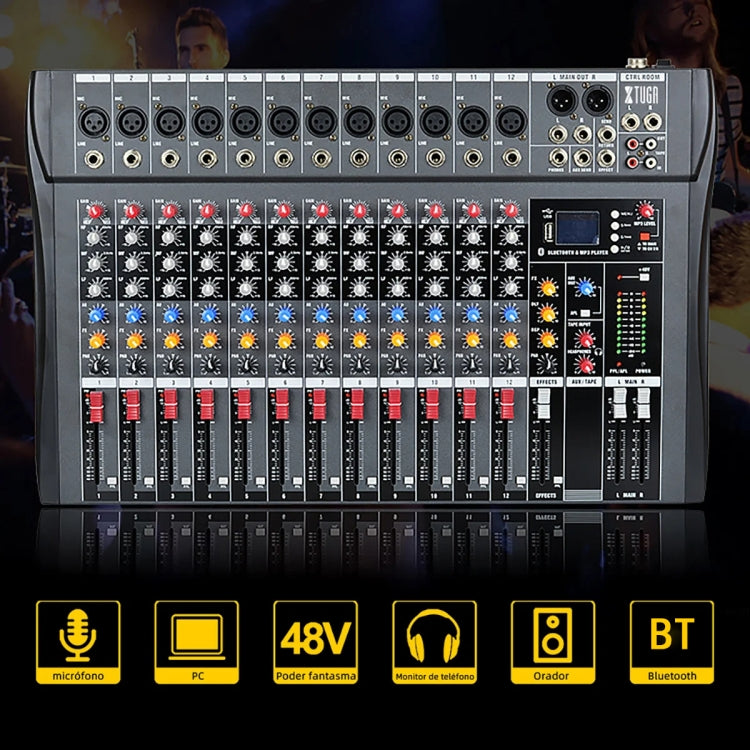 XTUGA CT120X 12-Channels Audio Mixer DJ Mixing Console with 48V Power Supply(US Plug) - Live Sound Effects Processors by XTUGA | Online Shopping South Africa | PMC TechLife | Buy Now Pay Later Mobicred