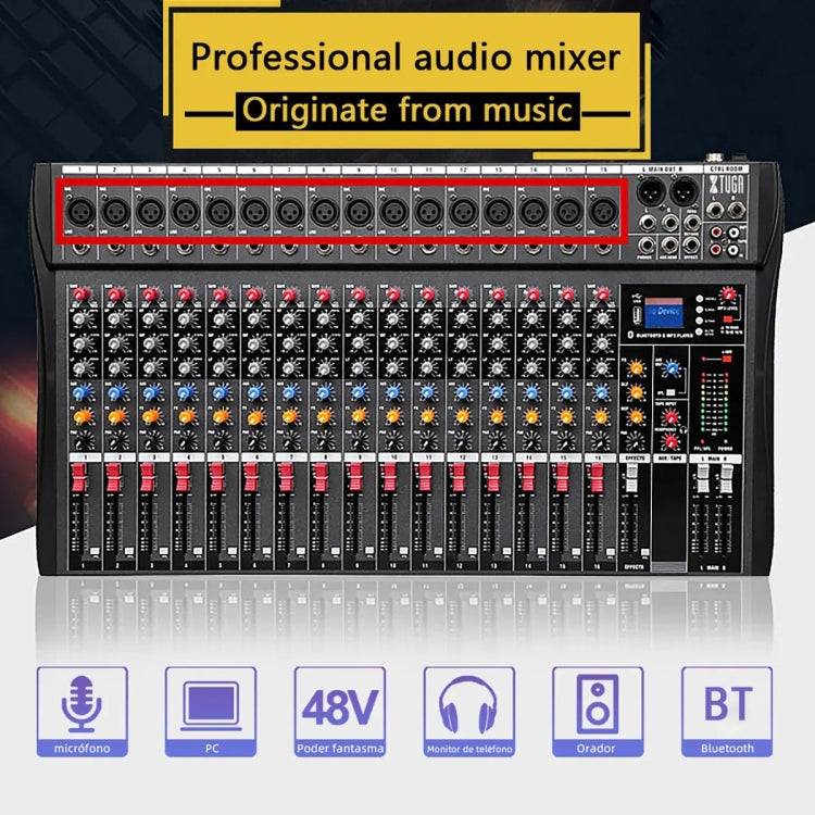 XTUGA CT160X 16-Channels Audio Mixer DJ Mixing Console with 48V Power Supply(UK Plug) - Live Sound Effects Processors by XTUGA | Online Shopping South Africa | PMC TechLife | Buy Now Pay Later Mobicred