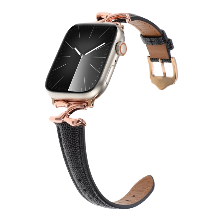 For Apple Watch 46mm / 49mm / 45mm / 44mm X-shaped Buckle Genuine Leather Watch Band(Black) - Watch Bands by PMC TechLife | Online Shopping South Africa | PMC TechLife | Buy Now Pay Later Mobicred