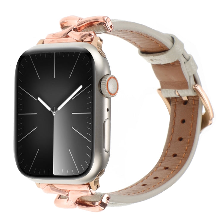 For Apple Watch 46mm / 49mm / 45mm / 44mm X-shaped Buckle Genuine Leather Watch Band(Beige) - Watch Bands by PMC TechLife | Online Shopping South Africa | PMC TechLife | Buy Now Pay Later Mobicred