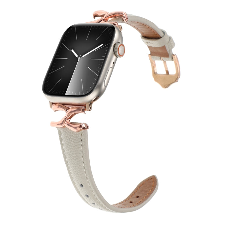 For Apple Watch 46mm / 49mm / 45mm / 44mm X-shaped Buckle Genuine Leather Watch Band(Beige) - Watch Bands by PMC TechLife | Online Shopping South Africa | PMC TechLife | Buy Now Pay Later Mobicred