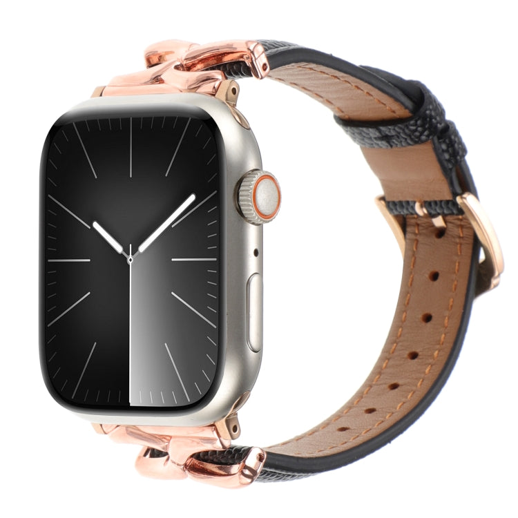 For Apple Watch 42mm / 41mm / 40mm / 38mm X-shaped Buckle Genuine Leather Watch Band(Black) - Watch Bands by PMC TechLife | Online Shopping South Africa | PMC TechLife | Buy Now Pay Later Mobicred