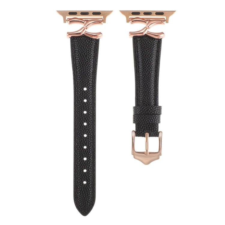 For Apple Watch 42mm / 41mm / 40mm / 38mm X-shaped Buckle Genuine Leather Watch Band(Black) - Watch Bands by PMC TechLife | Online Shopping South Africa | PMC TechLife | Buy Now Pay Later Mobicred