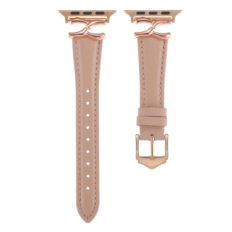 For Apple Watch 42mm / 41mm / 40mm / 38mm X-shaped Buckle Genuine Leather Watch Band(Dark Pink) - Watch Bands by PMC TechLife | Online Shopping South Africa | PMC TechLife | Buy Now Pay Later Mobicred