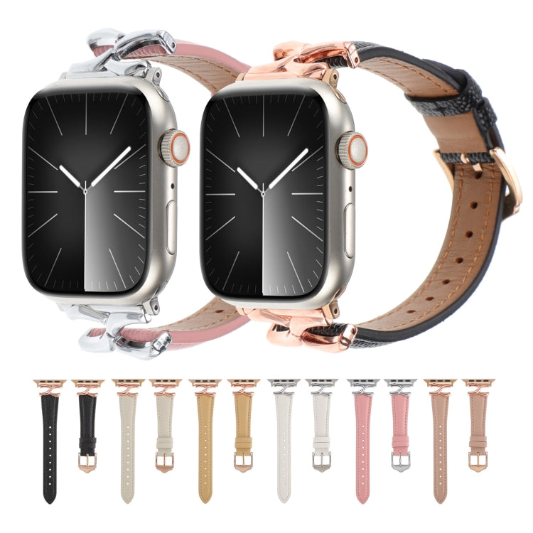 For Apple Watch 46mm / 49mm / 45mm / 44mm X-shaped Buckle Genuine Leather Watch Band(Black) - Watch Bands by PMC TechLife | Online Shopping South Africa | PMC TechLife | Buy Now Pay Later Mobicred