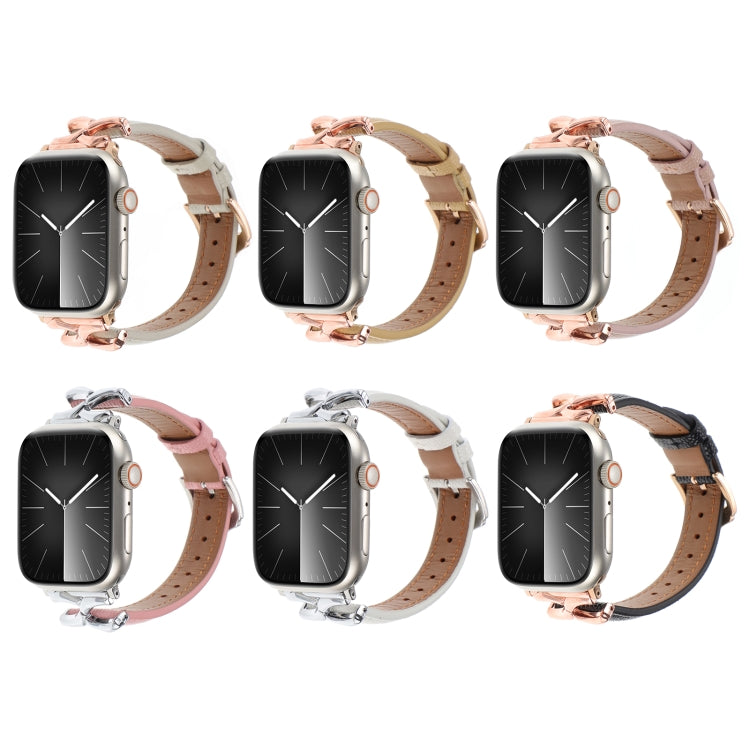 For Apple Watch 42mm / 41mm / 40mm / 38mm X-shaped Buckle Genuine Leather Watch Band(Black) - Watch Bands by PMC TechLife | Online Shopping South Africa | PMC TechLife | Buy Now Pay Later Mobicred
