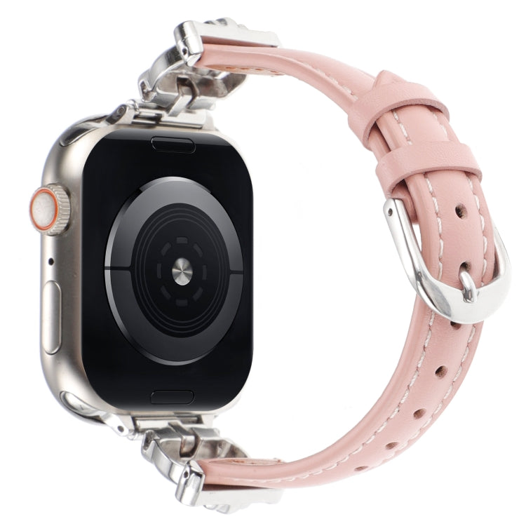 For Apple Watch 42mm / 41mm / 40mm / 38mm Leopard Head Genuine Leather Watch Band(Pink Silver Buckle) - free shipping - PMC TechLife - Order now!