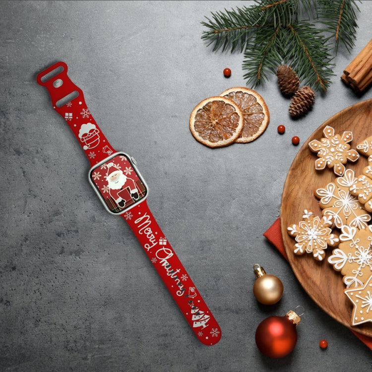 For Apple Watch 46mm / 49mm / 45mm / 44mm Christmas Engraving Butterfly Buckle Silicone Watch Band(Red White) - Watch Bands by PMc TechLife | Online Shopping South Africa | PMc TechLife | Buy Now Pay Later Mobicred