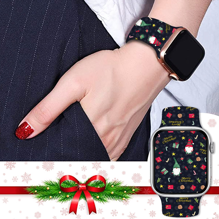 For Apple Watch 46mm / 49mm / 45mm / 44mm Christmas Pattern Butterfly Buckle Silicone Watch Band(Colorful Snowflakes) - free shipping - PMc TechLife - Order now!