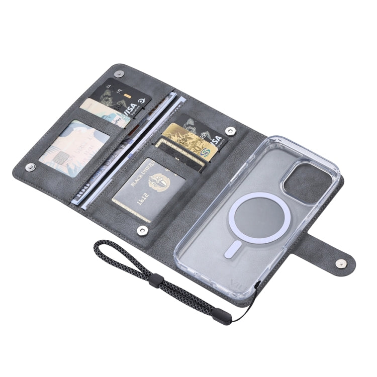 For iPhone 16 Pro Max ViLi GVS-C Series MagSafe Magnetic RFID Leather Flip Phone Case(Grey) - free shipping - PMC Jewellery - Order now!