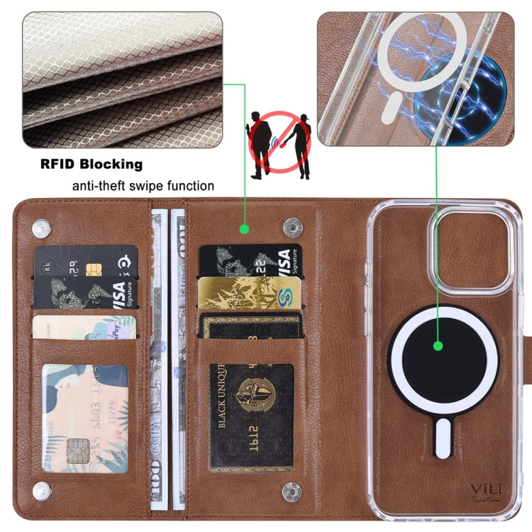 For iPhone 16 Plus ViLi GVS-C Series MagSafe Magnetic RFID Leather Flip Phone Case(Brown) - free shipping - PMC Jewellery - Order now!