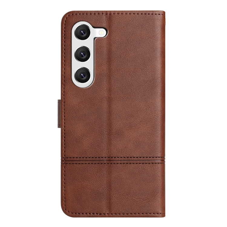 For Samsung Galaxy S25 5G Cowhide Texture Stitching Leather Phone Case(Coffee) - Galaxy S25 5G Cases by PMC Jewellery | Online Shopping South Africa | PMC Jewellery | Buy Now Pay Later Mobicred