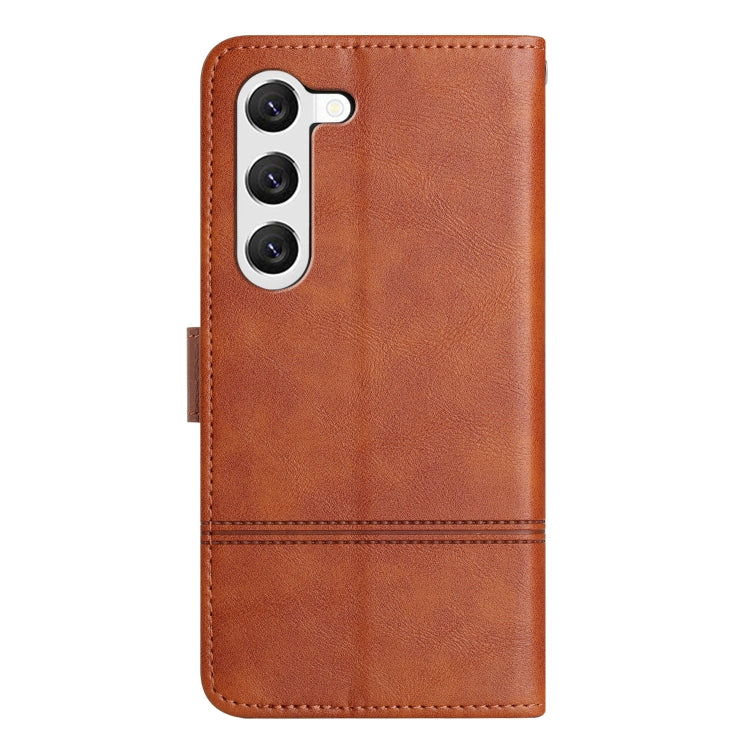 For Samsung Galaxy S25 5G Cowhide Texture Stitching Leather Phone Case(Brown) - Galaxy S25 5G Cases by PMC Jewellery | Online Shopping South Africa | PMC Jewellery | Buy Now Pay Later Mobicred