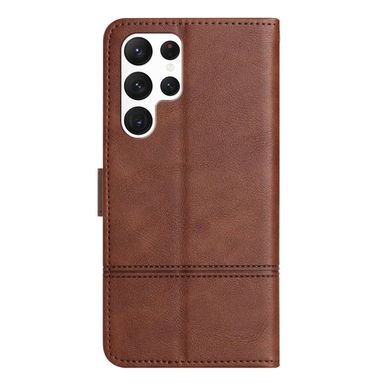 For Samsung Galaxy S25 Ultra 5G Cowhide Texture Stitching Leather Phone Case(Coffee) - free shipping - PMC Jewellery - Order now!