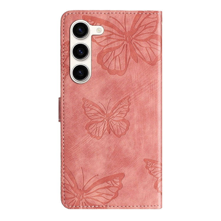 For Samsung Galaxy S25 5G Skin-feel Embossed Butterfly Leather Phone Case(Pink) - Galaxy S25 5G Cases by PMC Jewellery | Online Shopping South Africa | PMC Jewellery | Buy Now Pay Later Mobicred