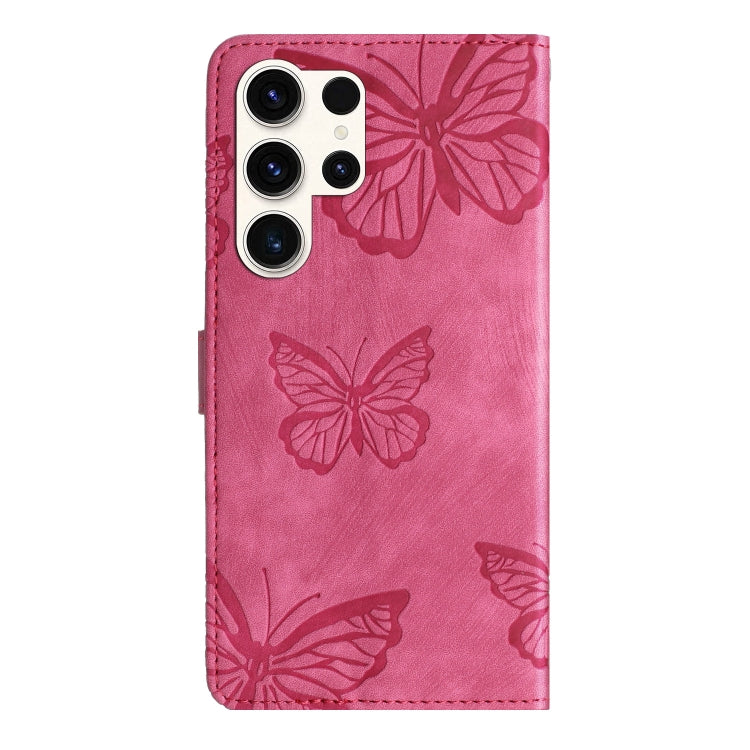 For Samsung Galaxy S25 Ultra 5G Skin-feel Embossed Butterfly Leather Phone Case(Rose Red) - Galaxy S25 Ultra 5G Tempered Glass by PMC Jewellery | Online Shopping South Africa | PMC Jewellery | Buy Now Pay Later Mobicred