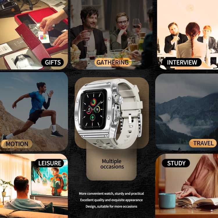 For Apple Watch 44mm / 45mm RedPepper Armor Metal Case Integrated Silicone Watch Band(Sliver White) - free shipping - PMC Jewellery - Order now!