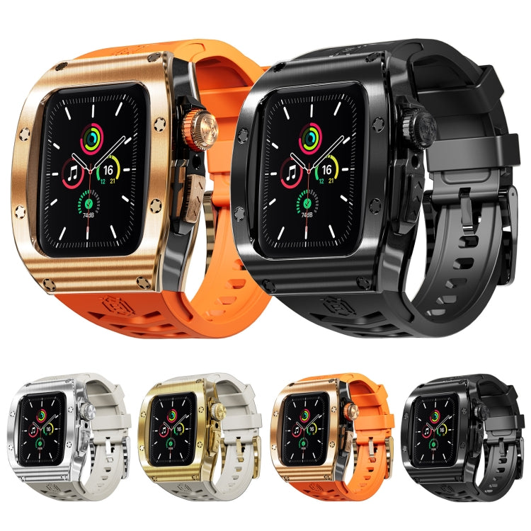 For Apple Watch 44mm / 45mm RedPepper Armor Metal Case Integrated Silicone Watch Band(Gold White) - free shipping - PMC Jewellery - Order now!