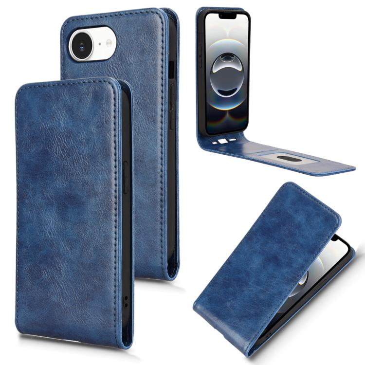 For iPhone 16e Magnetic Vertical Flip Leather Phone Case(Blue) - iPhone 16e Cases by PMC TechLife | Online Shopping South Africa | PMC TechLife | Buy Now Pay Later Mobicred