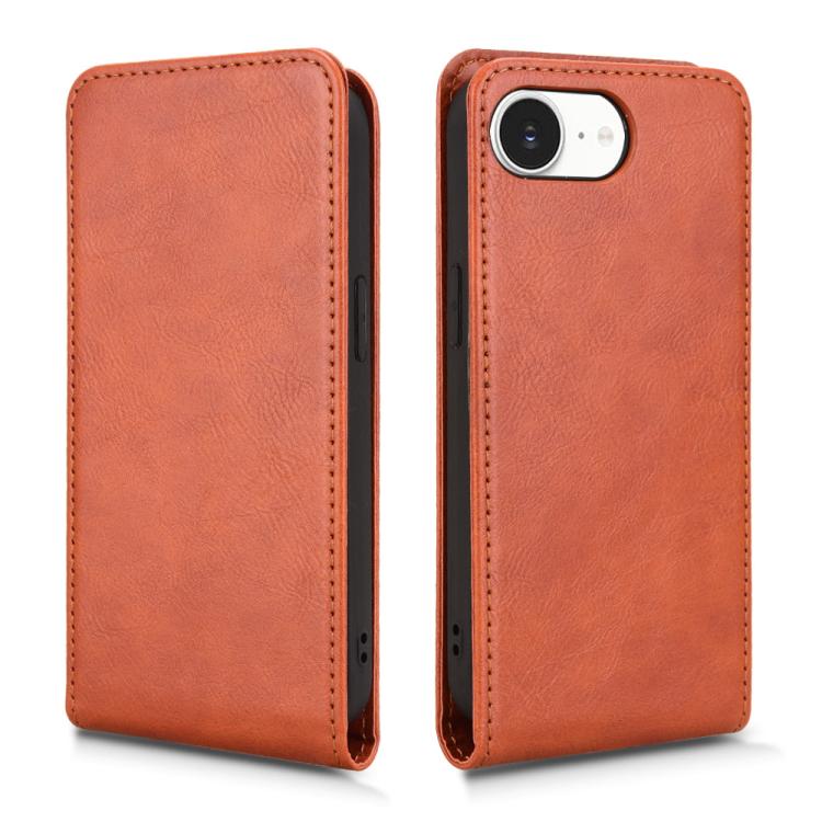 For iPhone 16e Magnetic Vertical Flip Leather Phone Case(Brown) - iPhone 16e Cases by PMC TechLife | Online Shopping South Africa | PMC TechLife | Buy Now Pay Later Mobicred