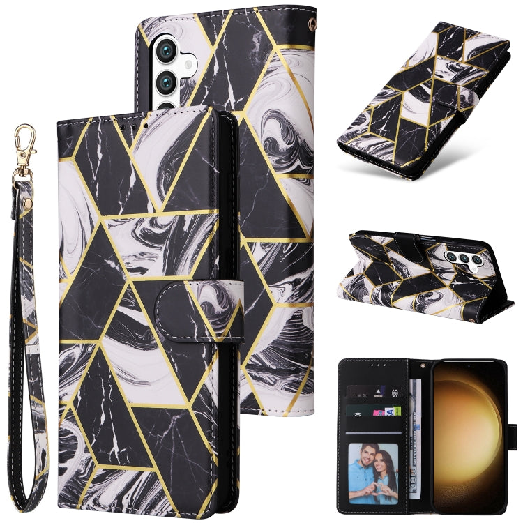 For Samsung Galaxy S25+ 5G Marble Bronzing Stitching Leather Phone Case(Black) - free shipping - PMC Jewellery - Order now!