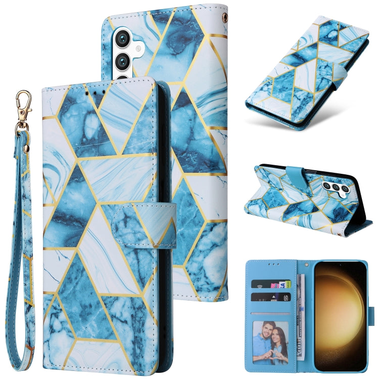 For Samsung Galaxy S25+ 5G Marble Bronzing Stitching Leather Phone Case(Blue) - Galaxy S25+ 5G Cases by PMC Jewellery | Online Shopping South Africa | PMC Jewellery | Buy Now Pay Later Mobicred