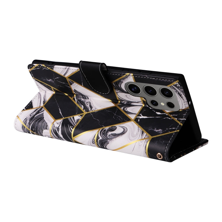 For Samsung Galaxy S25 Ultra 5G Marble Bronzing Stitching Leather Phone Case(Black) - Galaxy S25 Ultra 5G Cases by PMC Jewellery | Online Shopping South Africa | PMC Jewellery | Buy Now Pay Later Mobicred