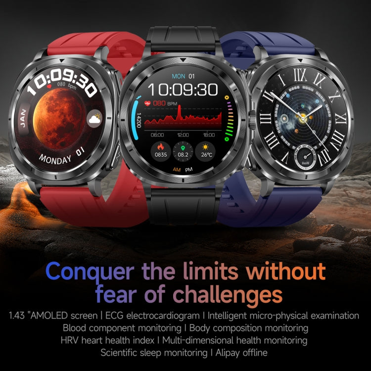 ET492 1.43 inch AMOLED Screen Silicone Strap Smart Watch Supports ECG/Blood Sugar Monitoring(Red) - Smart Watches by PMC TechLife | Online Shopping South Africa | PMC TechLife | Buy Now Pay Later Mobicred