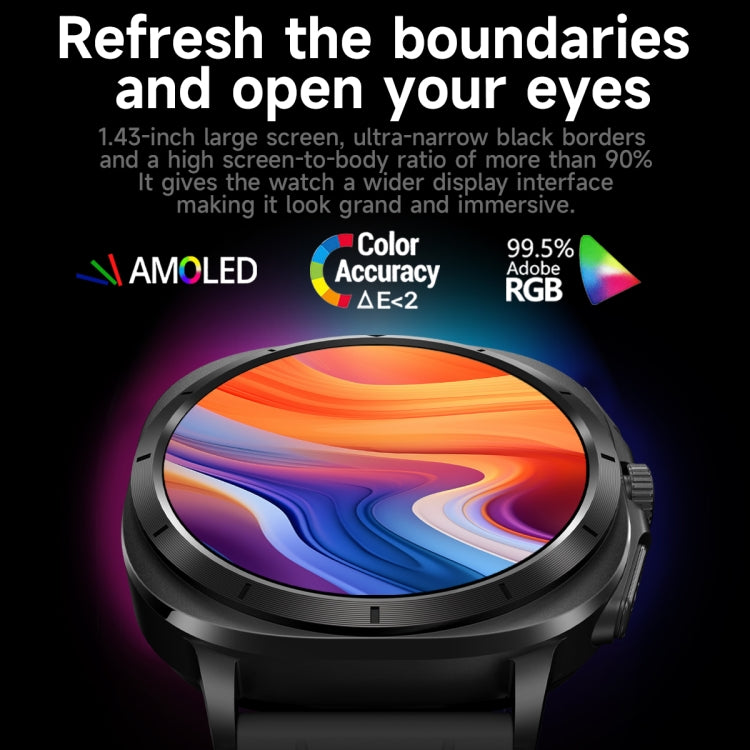 ET492 1.43 inch AMOLED Screen Silicone Strap Smart Watch Supports ECG/Blood Sugar Monitoring(Black) - Smart Watches by PMC TechLife | Online Shopping South Africa | PMC TechLife | Buy Now Pay Later Mobicred