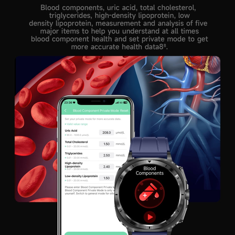 ET492 1.43 inch AMOLED Screen Steel Strap Smart Watch Supports ECG/Blood Sugar Monitoring(Black) - Smart Watches by PMC TechLife | Online Shopping South Africa | PMC TechLife | Buy Now Pay Later Mobicred
