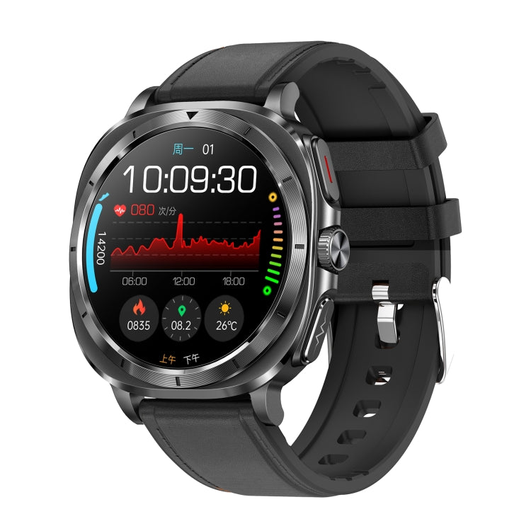 ET492 1.43 inch AMOLED Screen Leather Strap Smart Watch Supports ECG/Blood Sugar Monitoring(Black) - Smart Watches by PMC TechLife | Online Shopping South Africa | PMC TechLife | Buy Now Pay Later Mobicred