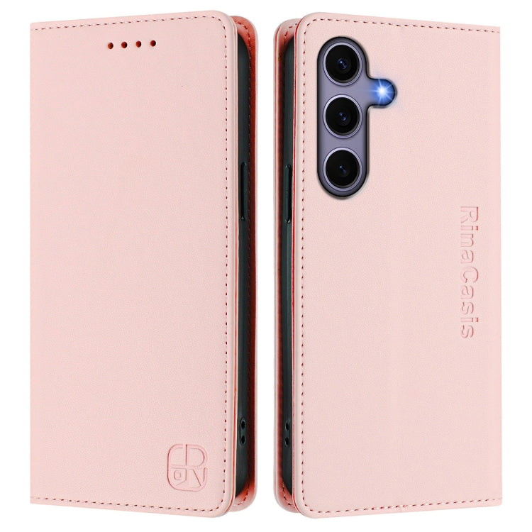 For Samsung Galaxy S24 / S25 5G RC01 Dual-Folded Magnetic Suction RFID Leather Phone Case(Pink) - Galaxy S25 5G Cases by PMC TechLife | Online Shopping South Africa | PMC TechLife | Buy Now Pay Later Mobicred