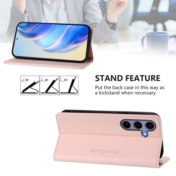 For Samsung Galaxy S24 / S25 5G RC01 Dual-Folded Magnetic Suction RFID Leather Phone Case(Pink) - Galaxy S25 5G Cases by PMC TechLife | Online Shopping South Africa | PMC TechLife | Buy Now Pay Later Mobicred