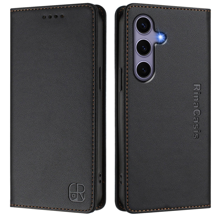 For Samsung Galaxy S24 / S25 5G RC01 Dual-Folded Magnetic Suction RFID Leather Phone Case(Black) - Galaxy S25 5G Cases by PMC TechLife | Online Shopping South Africa | PMC TechLife | Buy Now Pay Later Mobicred