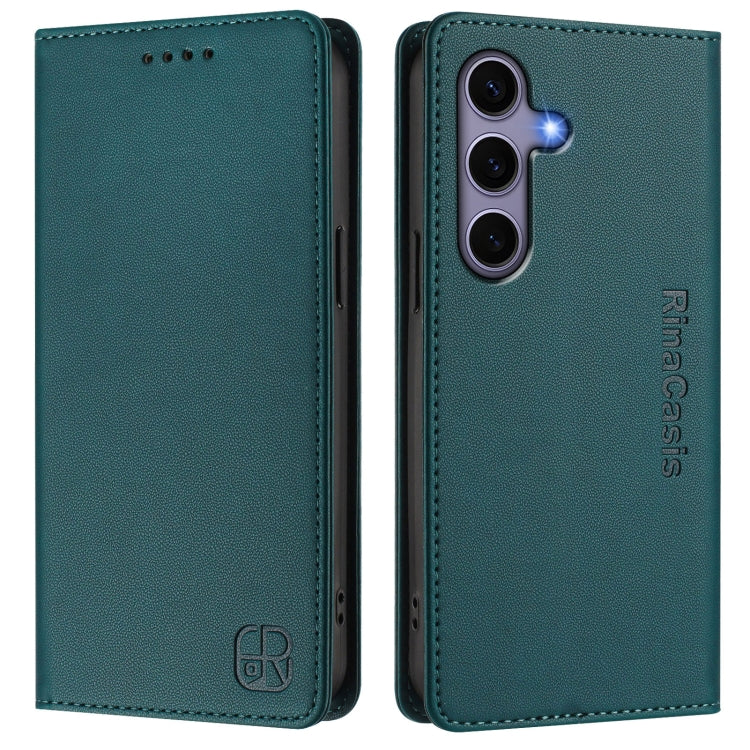 For Samsung Galaxy S24 / S25 5G RC01 Dual-Folded Magnetic Suction RFID Leather Phone Case(Dark Green) - Galaxy S25 5G Cases by PMC TechLife | Online Shopping South Africa | PMC TechLife | Buy Now Pay Later Mobicred