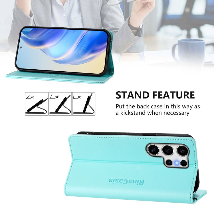 For Samsung Galaxy S25 Ultra 5G RC01 Dual-Folded Magnetic Suction RFID Leather Phone Case(Mint Green) - Galaxy S25 Ultra 5G Cases by PMC TechLife | Online Shopping South Africa | PMC TechLife | Buy Now Pay Later Mobicred
