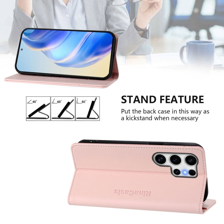 For Samsung Galaxy S25 Ultra 5G RC01 Dual-Folded Magnetic Suction RFID Leather Phone Case(Pink) - free shipping - PMC TechLife - Order now!