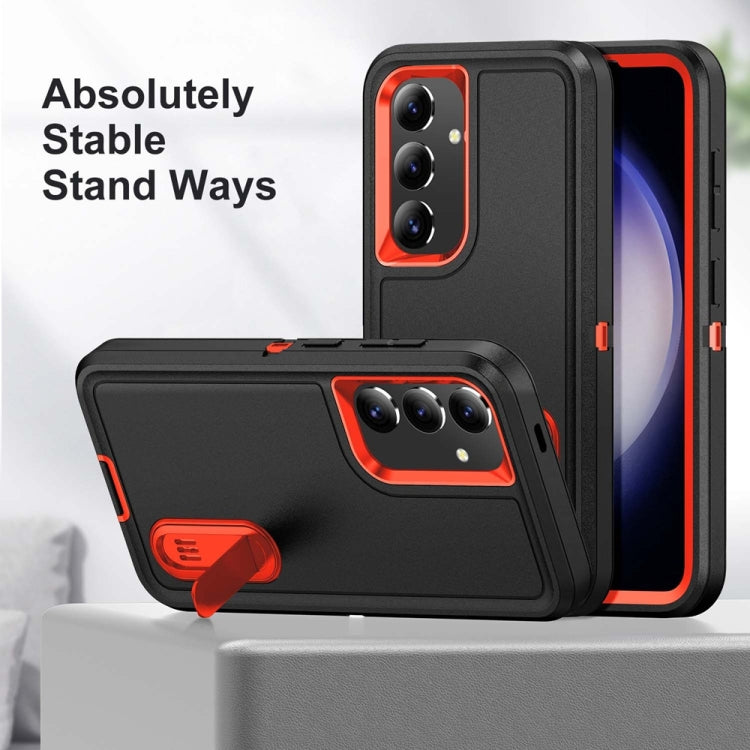 For Samsung Galaxy S24 / S25 5G Rugged PC Hybrid Silicone Phone Case with Holder(Black+Orange) - Galaxy S25 5G Cases by PMC Jewellery | Online Shopping South Africa | PMC Jewellery | Buy Now Pay Later Mobicred