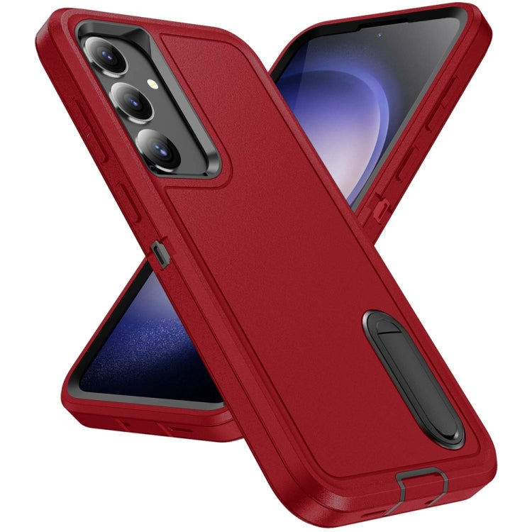 For Samsung Galaxy S24 / S25 5G Rugged PC Hybrid Silicone Phone Case with Holder(Red+Black) - Galaxy S25 5G Cases by PMC Jewellery | Online Shopping South Africa | PMC Jewellery | Buy Now Pay Later Mobicred