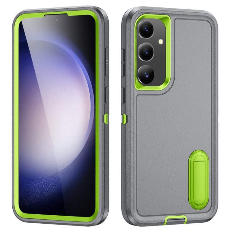 For Samsung Galaxy S24 / S25 5G Rugged PC Hybrid Silicone Phone Case with Holder(Grey+Fresh Green) - free shipping - PMC Jewellery - Order now!