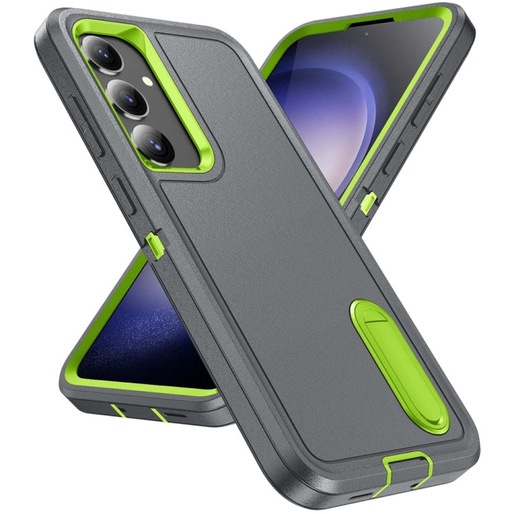 For Samsung Galaxy S24 / S25 5G Rugged PC Hybrid Silicone Phone Case with Holder(Grey+Fresh Green) - free shipping - PMC Jewellery - Order now!