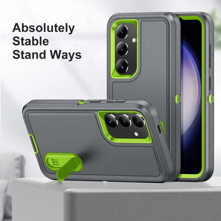 For Samsung Galaxy S24 / S25 5G Rugged PC Hybrid Silicone Phone Case with Holder(Grey+Fresh Green) - free shipping - PMC Jewellery - Order now!