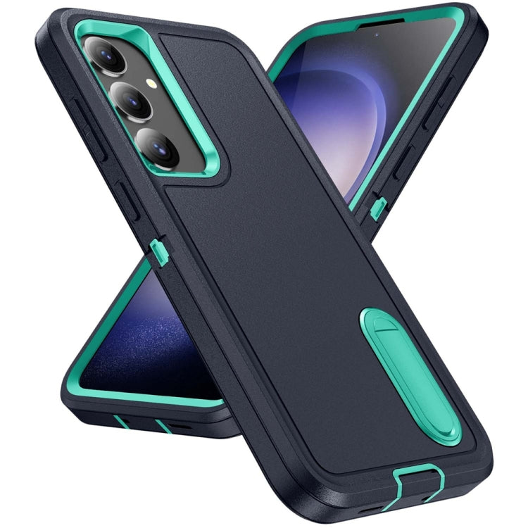For Samsung Galaxy S24 / S25 5G Rugged PC Hybrid Silicone Phone Case with Holder(Dark Blue+Light Green) - Galaxy S25 5G Cases by PMC Jewellery | Online Shopping South Africa | PMC Jewellery | Buy Now Pay Later Mobicred