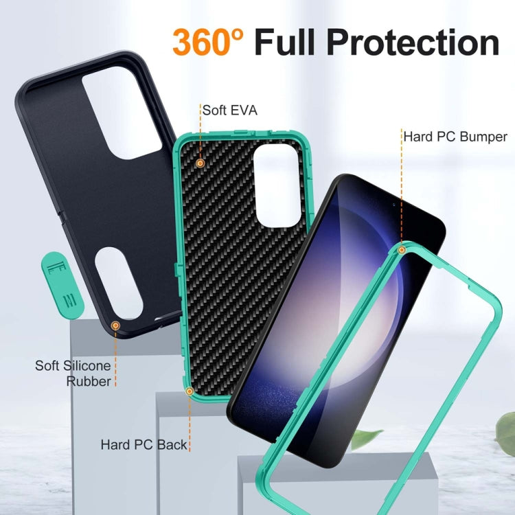 For Samsung Galaxy S24 / S25 5G Rugged PC Hybrid Silicone Phone Case with Holder(Dark Blue+Light Green) - Galaxy S25 5G Cases by PMC Jewellery | Online Shopping South Africa | PMC Jewellery | Buy Now Pay Later Mobicred
